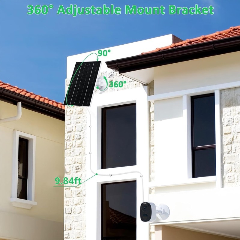 4W Solar Panel for Security Cameras Waterproof USB-C/Micro Charger 360° Bracket gallery