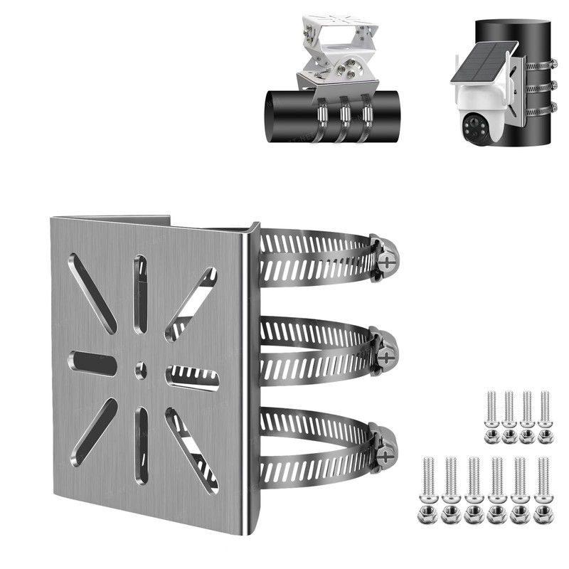 Pole Mount for Security Cameras – Stainless Steel Corner Bracket with Clamps