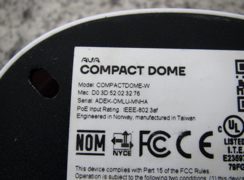AVA / Avigilon COMPACTDOME-W 5MP Compact Network Dome Security Camera Used gallery