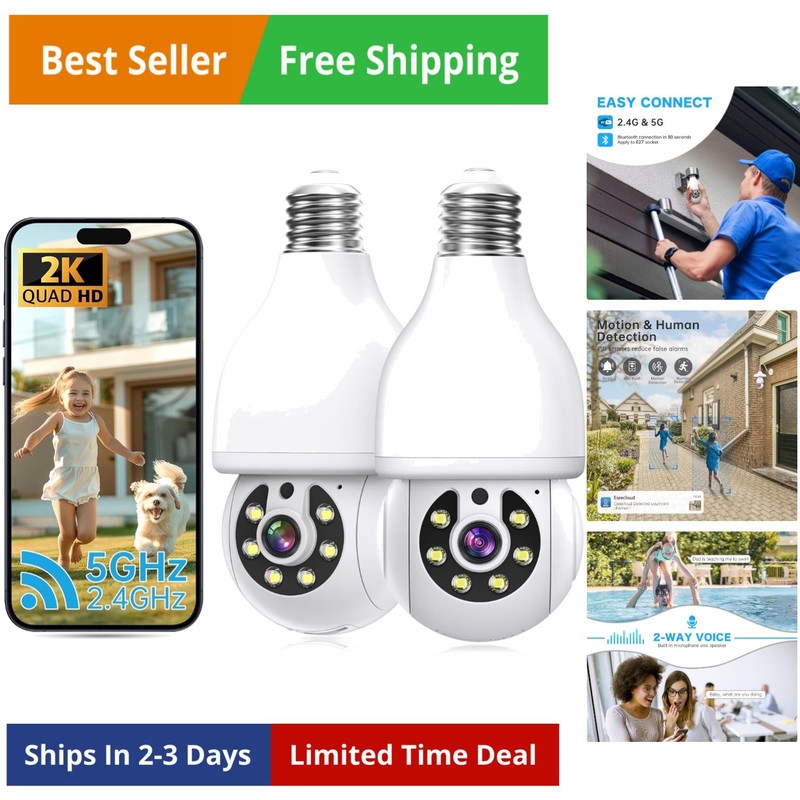 2K Light Bulb Security Camera 5G&2.4G WiFi Security Cameras Wireless Outdoor …
