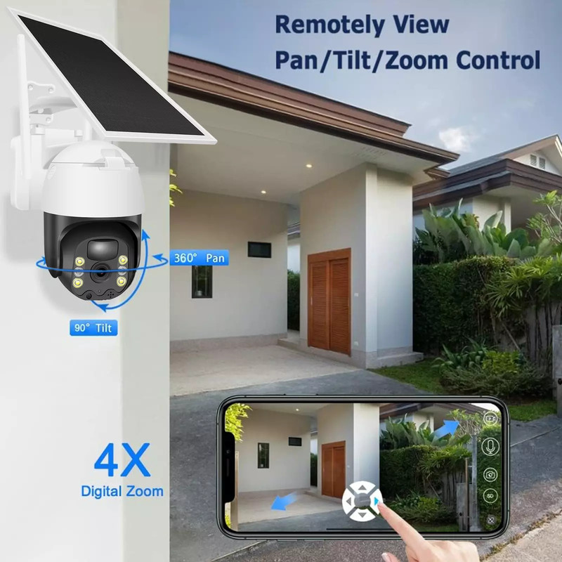 Wireless WiFi Home Security Pan/Tilt Camera System Outdoor Solar Battery Powered gallery