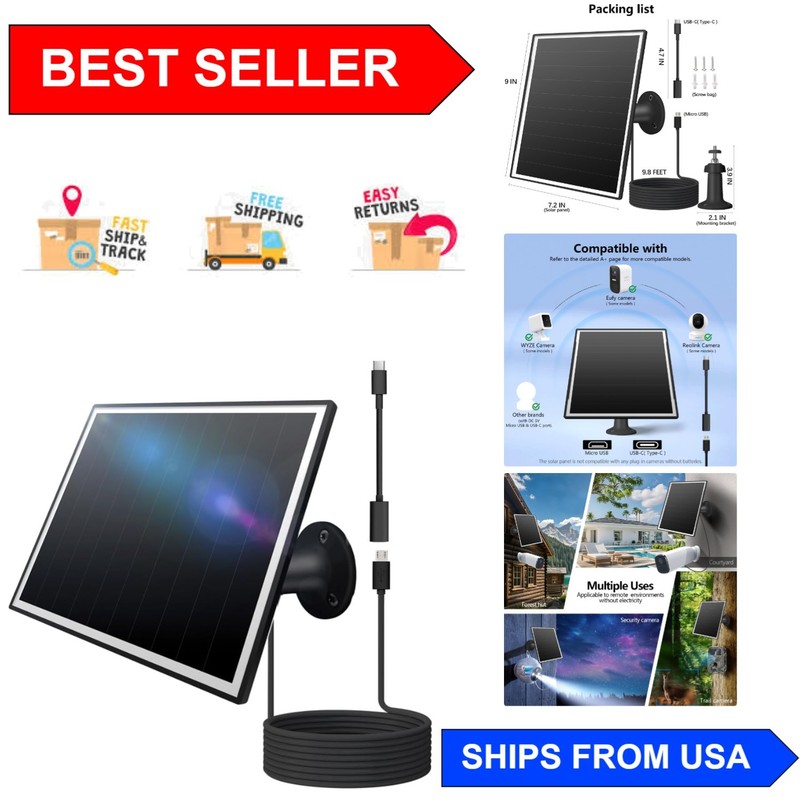 Efficient 8W Solar Panel with 10ft Cable – Ideal for Security Cameras Outdoors