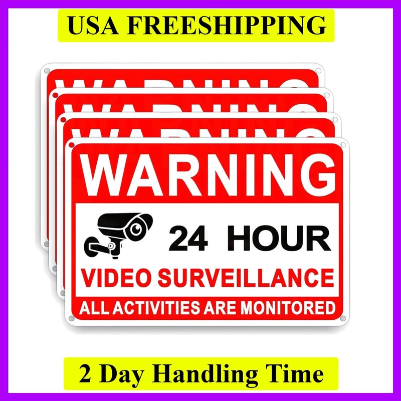 4 Pack Video Surveillance Signs, 8 x 12 Inch Aluminum Camera Signs, CCTV Secu...