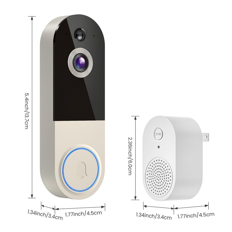 1080P Wireless Video Doorbell Camera with Receiver, AI Human Motion Detection... gallery