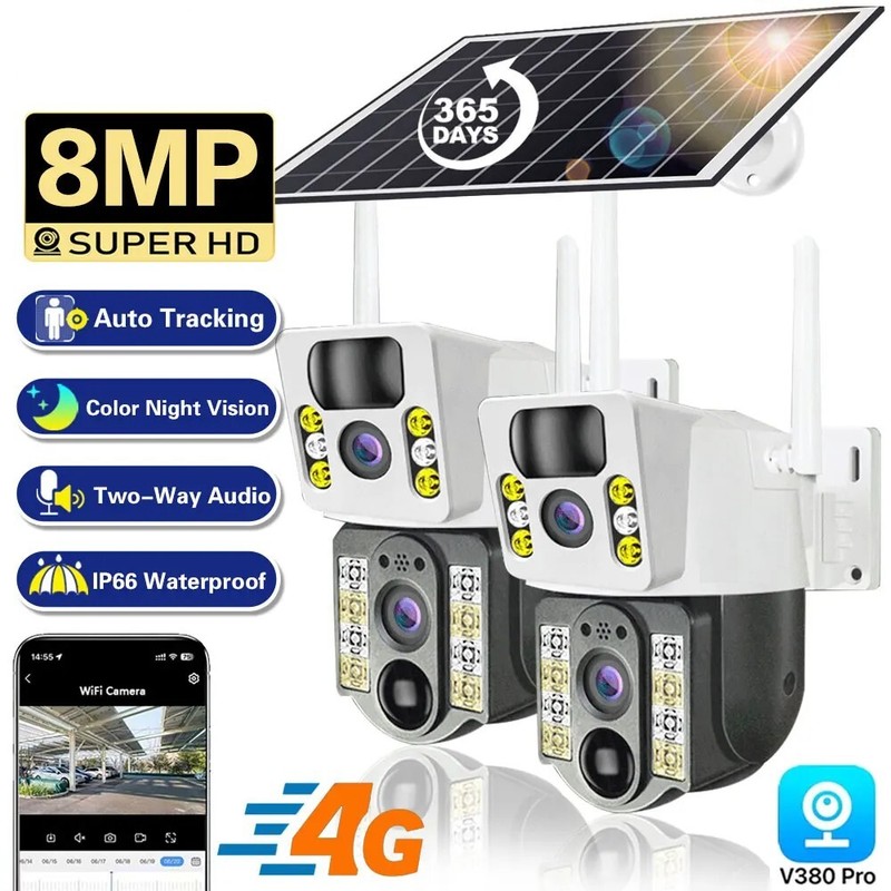 Solar Dual Cameras 360° HD Monitor Waterproof Night Vision Light Energy Charging gallery