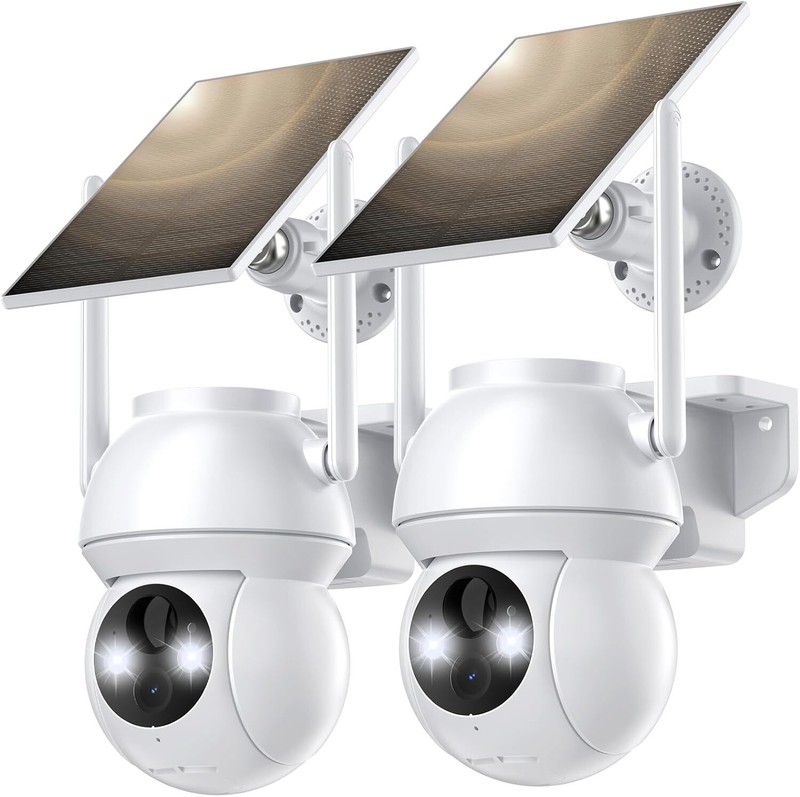 2K Solar Security Cameras Outdoor, 2 Pack WiFi 360° Pan Tilt Night Vision, 2-Way