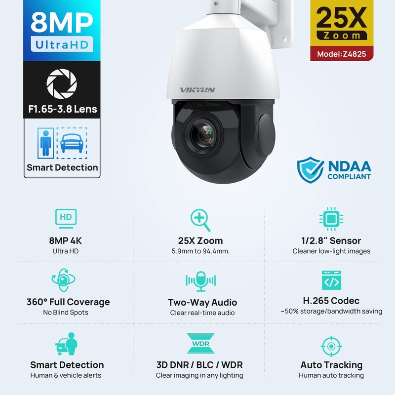VIKYLIN CCTV 360 degree 8MP PTZ 25x Zoom 4K IP Camera IR50M Auto Tracking Speed gallery