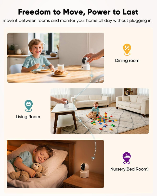 Battery Powered Pet Camera,True Wireless Indoor Camera, 4MP 2.5K Wifi Camera wit gallery
