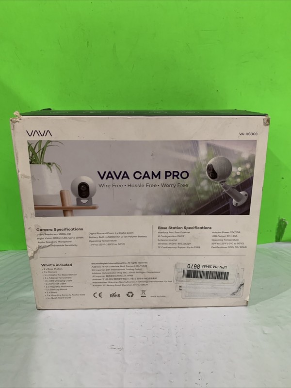 VAVA VA-HS003 CAM PRO 1080 WIRE-FREE HD SECURITY CAMERA SYSTEM Good Condition gallery