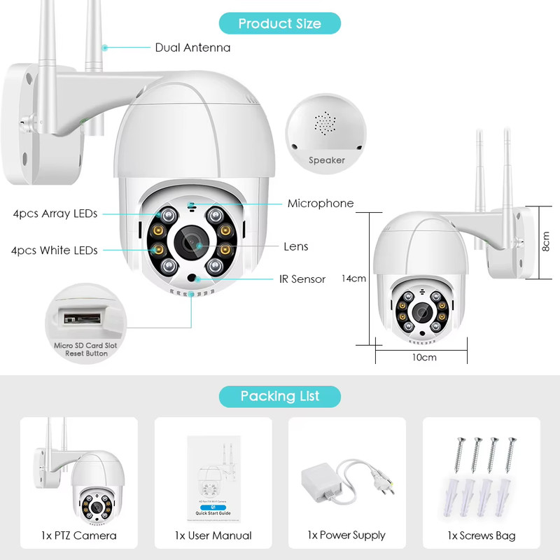 5MP PTZ IP Camera Wifi Outdoor AI Human Detection Audio 1080P Wireless Security gallery