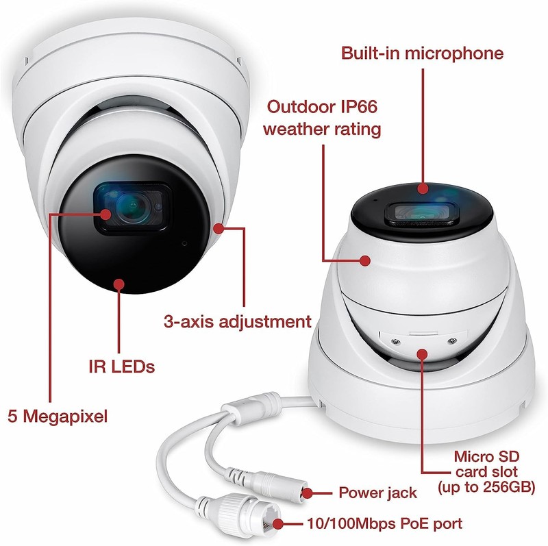 Indoor Outdoor 5MP H.265 PoE IR Fixed Turret Network , IP66 Housing, IR Night... gallery