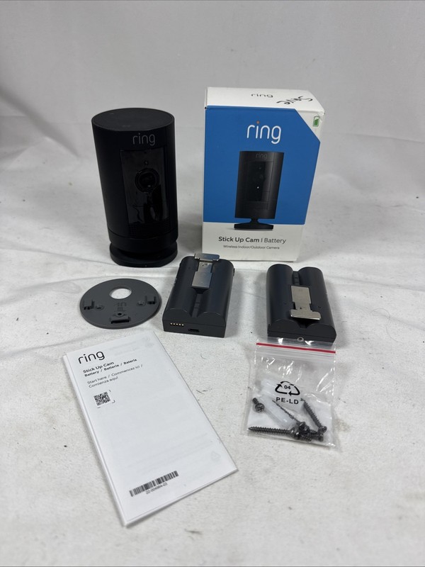 Ring 5UM7E5 Stick Up Cam Battery Security Camera Battery & Stand 2 Batteries