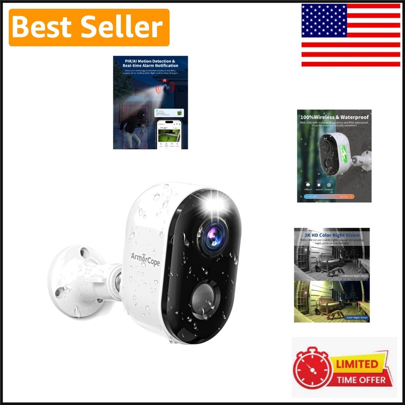 Wireless Outdoor Security Camera – 2k Night Vision, AI Motion Detection & Siren