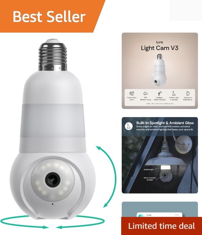 360° Pan & Tilt Light Bulb Security Camera with AI Night Vision – Indoor/Outdoor