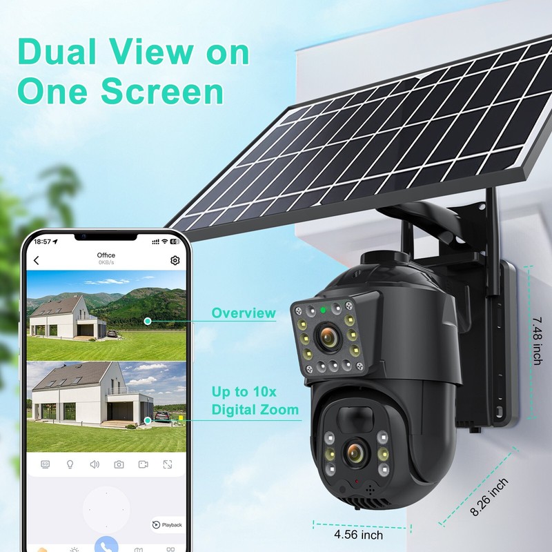 4MP Solar Security Camera Wireless Outdoor Dual Lens PTZ 2-Way Audio IP66+ 64GB gallery