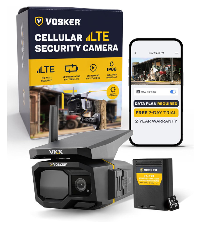 VKX Farmers Pack Solar 4G LTE Security Camera, Wireless Outdoor Surveillance for