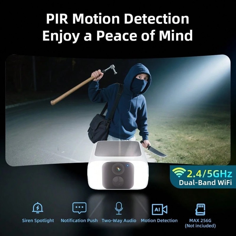 2K Solar Security Camera Wireless WiFi Color Night Vision 2 Way Audio IP65 gallery