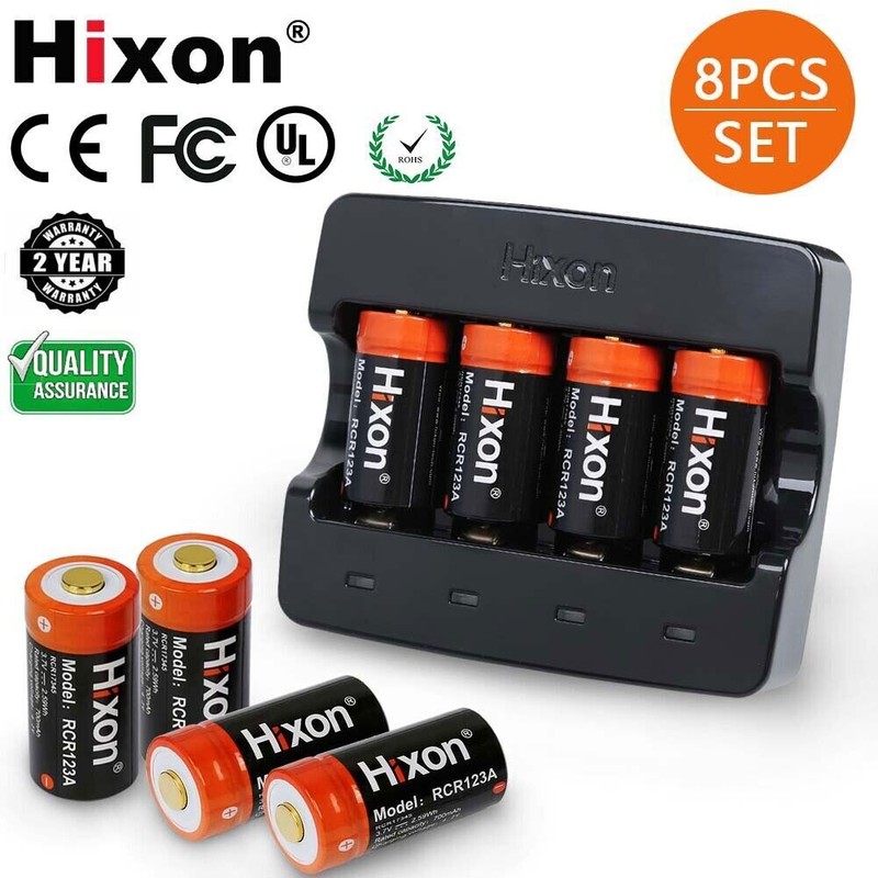 Hixon 8x 3.7V Li-ion RCR123A Rechargeable Batteries with Charger for Arlo Camera