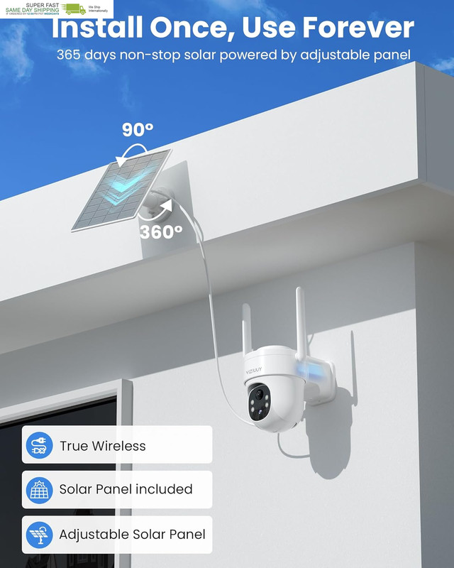 Solar Security Cameras Wireless Outdoor, IP66 Weatherproof | 360°PTZ, Color Nig gallery