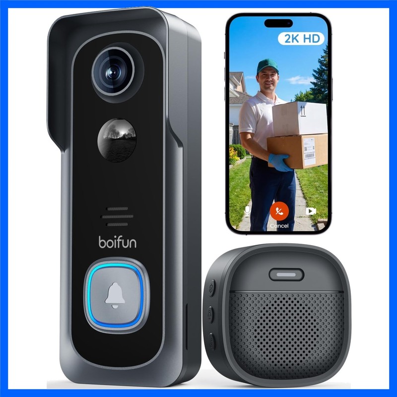 Wireless Video Doorbell with 2K HD, 166° View & No Subscription Required
