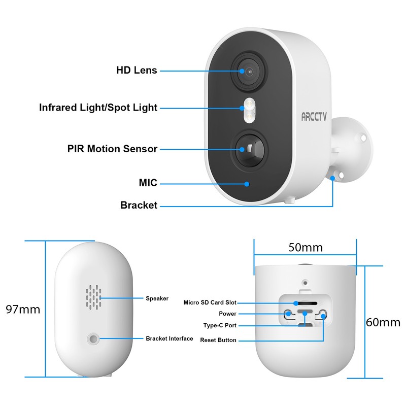 ARCCTV 4MP Wireless Solar Battery Security Cameras Outdoor 2K Color Night 2Pack gallery