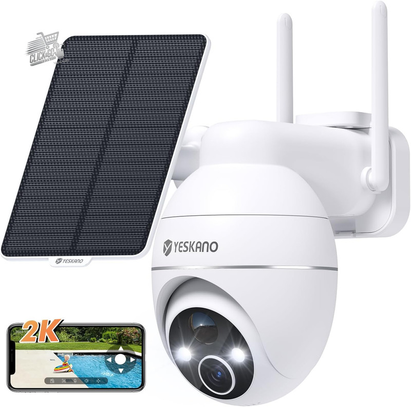 Outdoor Wi-Fi Solar Camera 2K Wireless 360 PTZ IP66 Battery Night
