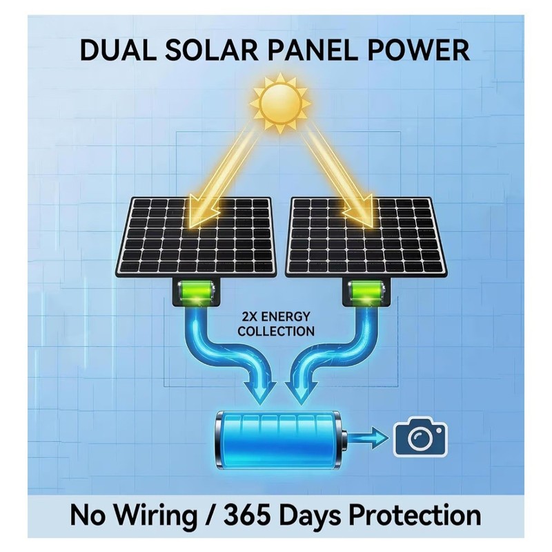 4G LTE Solar Security Camera Outdoor, Dual Lens 4K 8MP Wireless Camera with Dual gallery