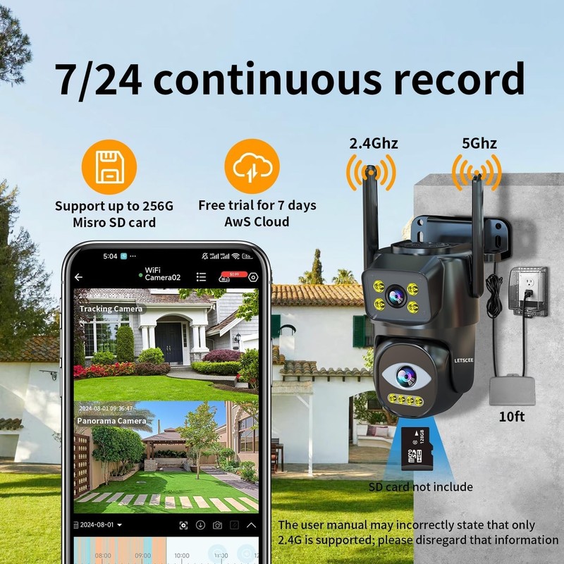 Dual Lens WiFi Security Camera Outdoor, 2.4G/5G PTZ Outdoor Plug-in Camera Auto gallery