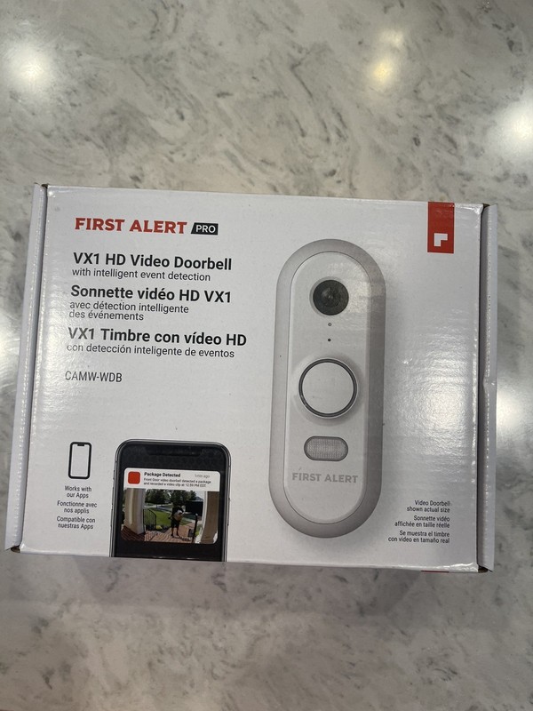 First Alert VX1 HD Video Doorbell W/Intelligent Event Detection – CAMW-WDB – NEW