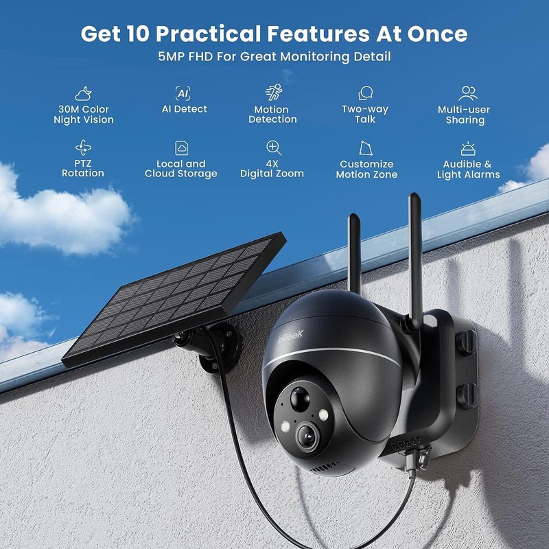 Wireless Outdoor Security Camera Solar Powered, 360° PTZ with Spotlight & Siren gallery