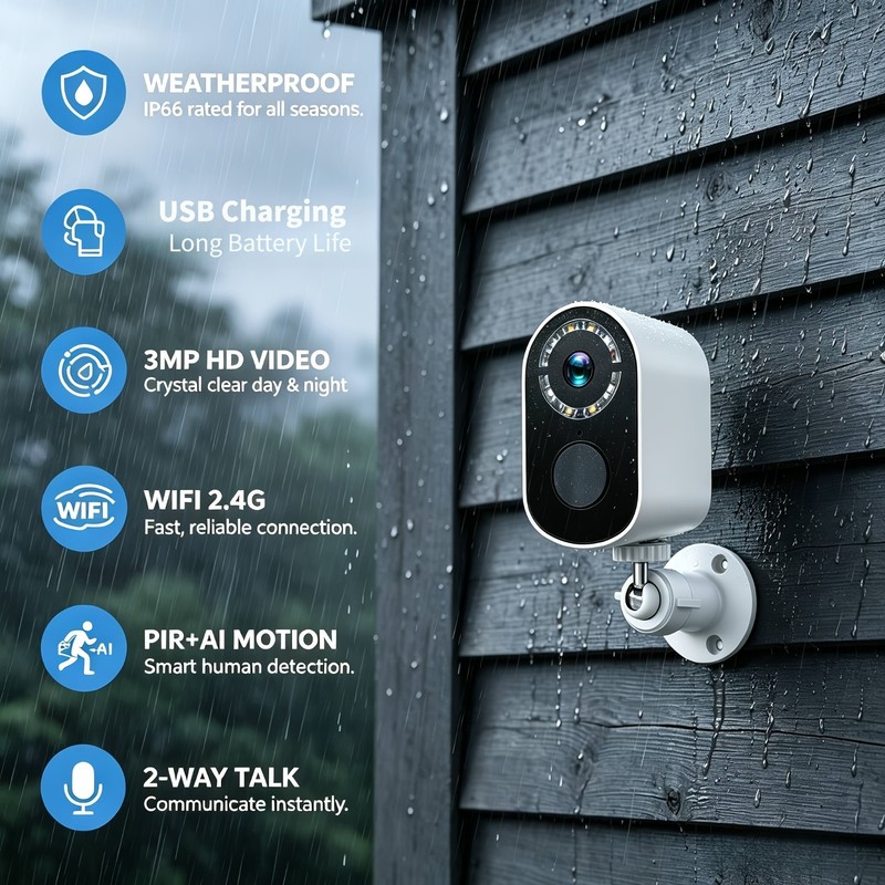 PHANSATIM Solar Powered Wireless WiFi Security Camera In-Outdoor Waterproof