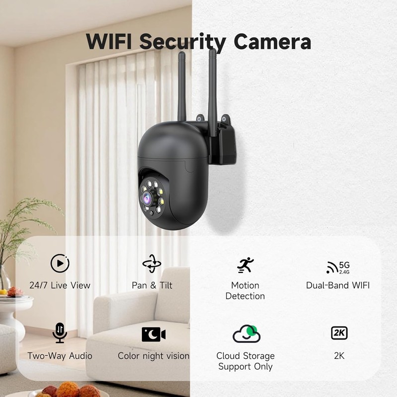 2K Security Camera Wired, 2.4/5GHz Home WiFi Camera, 360° PTZ Baby Monitor wi... gallery