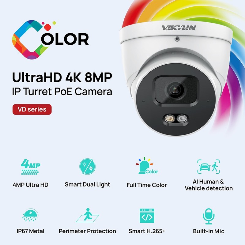 Vikylin 4MP POE IP Camera MIC Full Color+IR Dual Light Intrusion Tripwire Onvif gallery