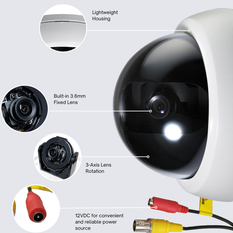Analog Indoor Dome Security Camera 600TVL Fixed Lens 3 Axis OEM - CNB D192-0S gallery