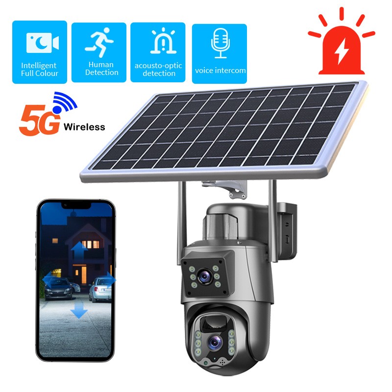 Dual-Lens WIFI Solar Panel Battery 8MP Wireless PTZ Pan Tilt IP Security Camera gallery