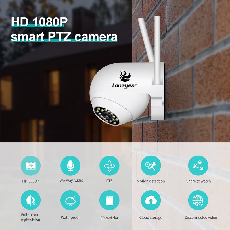 IP WiFi Wireless Outdoor Security Camera PTZ Full Color Nigth Vision HD1080P gallery
