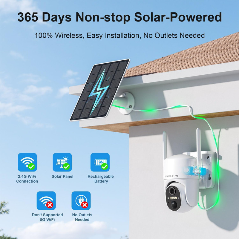Wireless Solar Security Camera 360° View, 2K Night Vision, AI Detection gallery