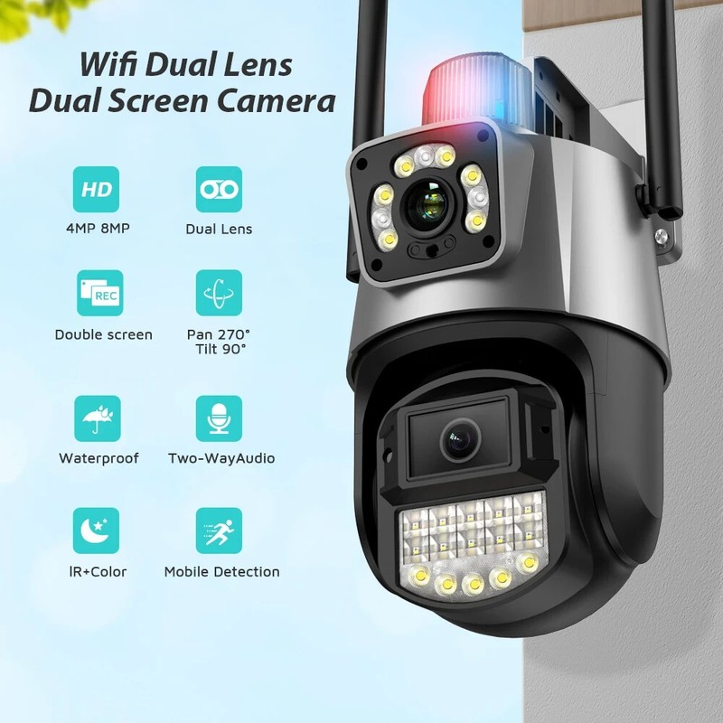 8MP 4K Wifi Security Camera Dual Lens 1-8X Zoom Outdoor PTZ IP Night Vision Cam