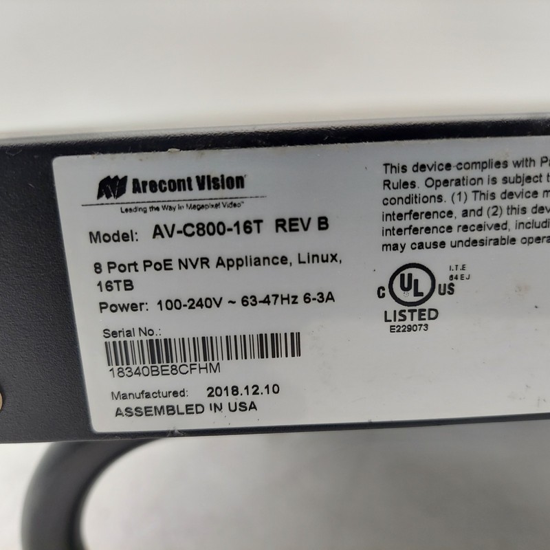 Arecont Vision AV-C800-16T Rev B 8-Port PoE NVR Appliance - NO HDD gallery