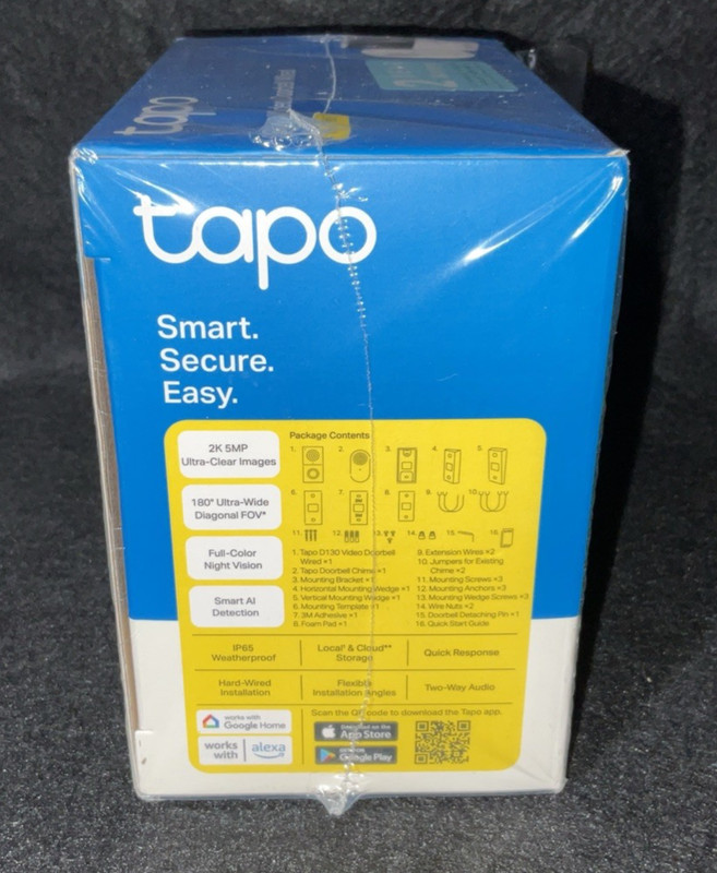 Tapo D130 2K Wired Video Doorbell 180° View Color Night Vision WiFi *FED-EX 2 BD gallery