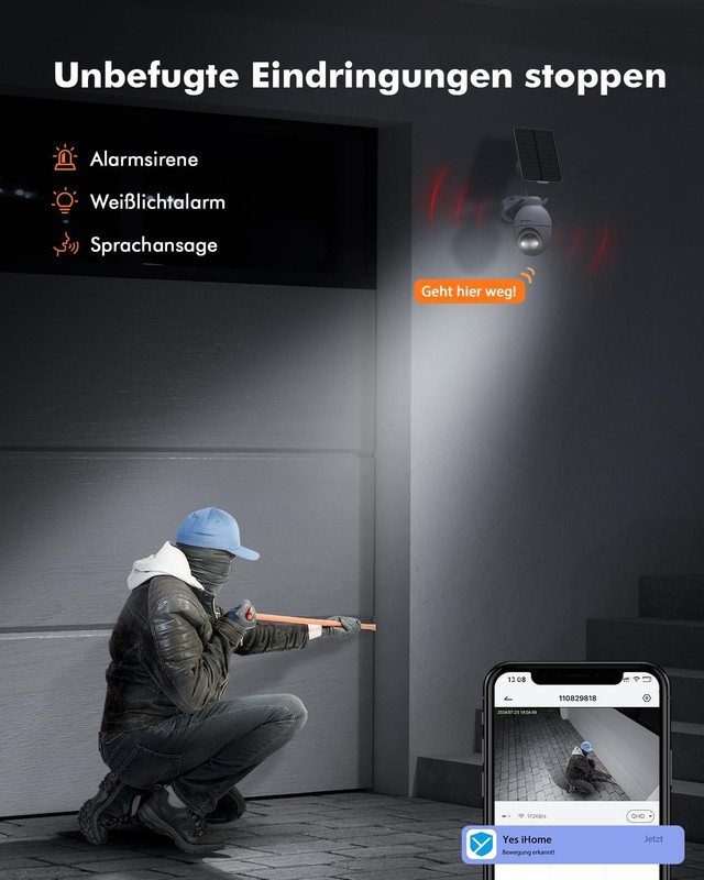 YESKANO 2 K Überwachungskamera, WLAN, für den Außenbereich, kabellos, Solar, 360 gallery