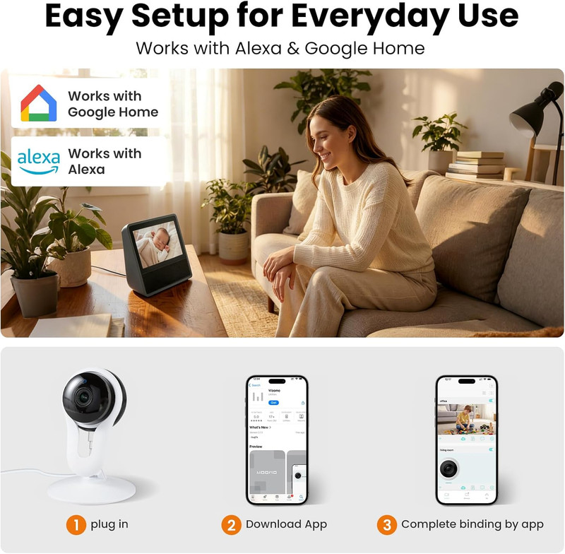 2 Pack Smart Indoor Home Camera, 2K Wifi Cameras for Pet & Family Monitoring gallery