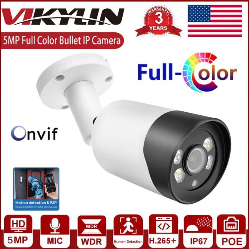 vikylin 4K 8MP 5MP Full Color Night Vision IP Camera POE Security Bullet w/MIC