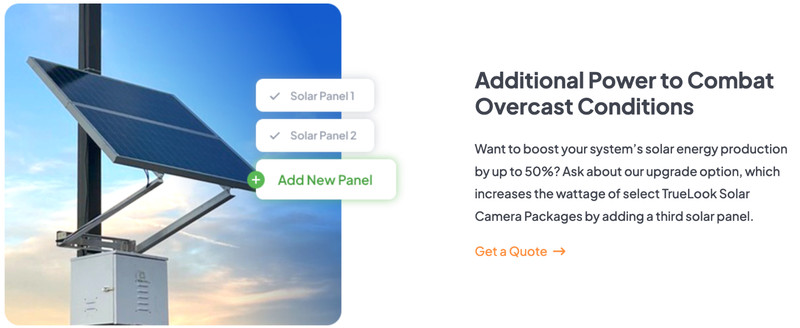 2 Truelook 4K Fixed IR Cameras 110V w/ Panels, Batteries, Enclosure and Braces