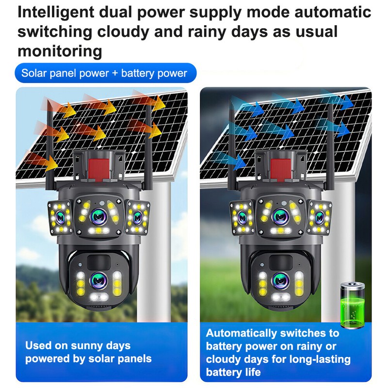 4K Dual-Lens WiFi Battery Camera 6X Hybrid Zoom with Solar Panel Outdoor US gallery