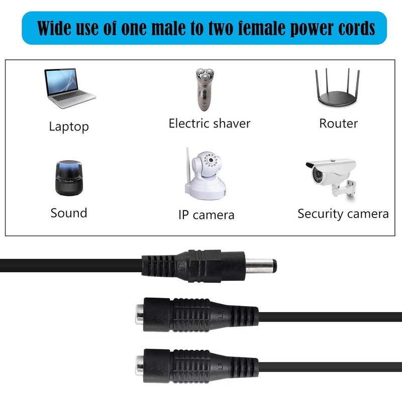 GINTOOYUN DC Y Splitter Cable 1 Male to 2 Female,5.5mm x 2.1mm Power Black gallery