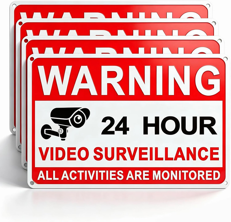 4 Pack Video Surveillance Signs, 8 X 12 Inch Aluminum Camera Signs, CCTV Securit gallery