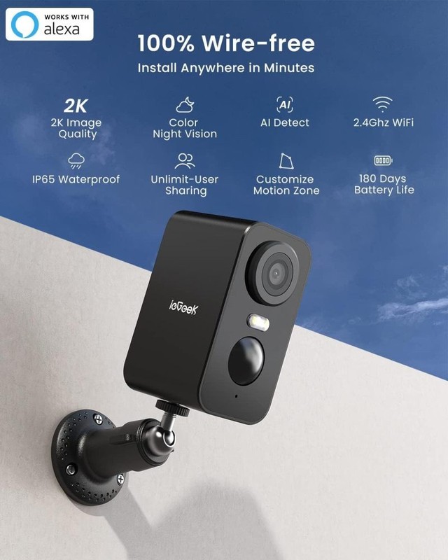 Wireless Outdoor Security Cameras 2Pcs 2K Battery Powered with Spotlight & Siren gallery