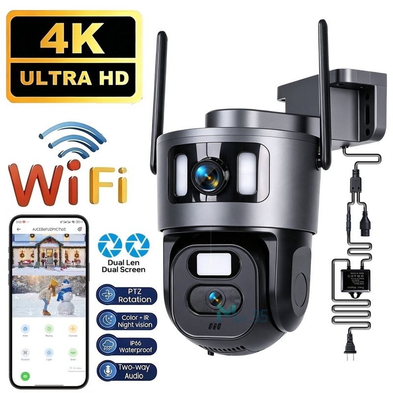 WiFi Security Camera System Outdoor Home Dual Lens PTZ Night Vision 8MP HD Cam gallery