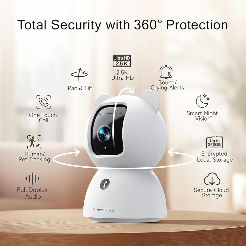 2.5K Indoor Security Camera Free AI Detection Pet Baby Monitor 2 Way Audio WiFi gallery